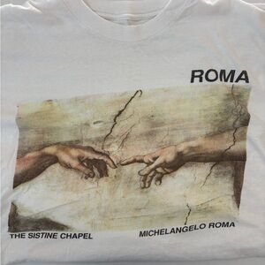 Roma White Graphic Tee with Sistine Chapel Hands Print